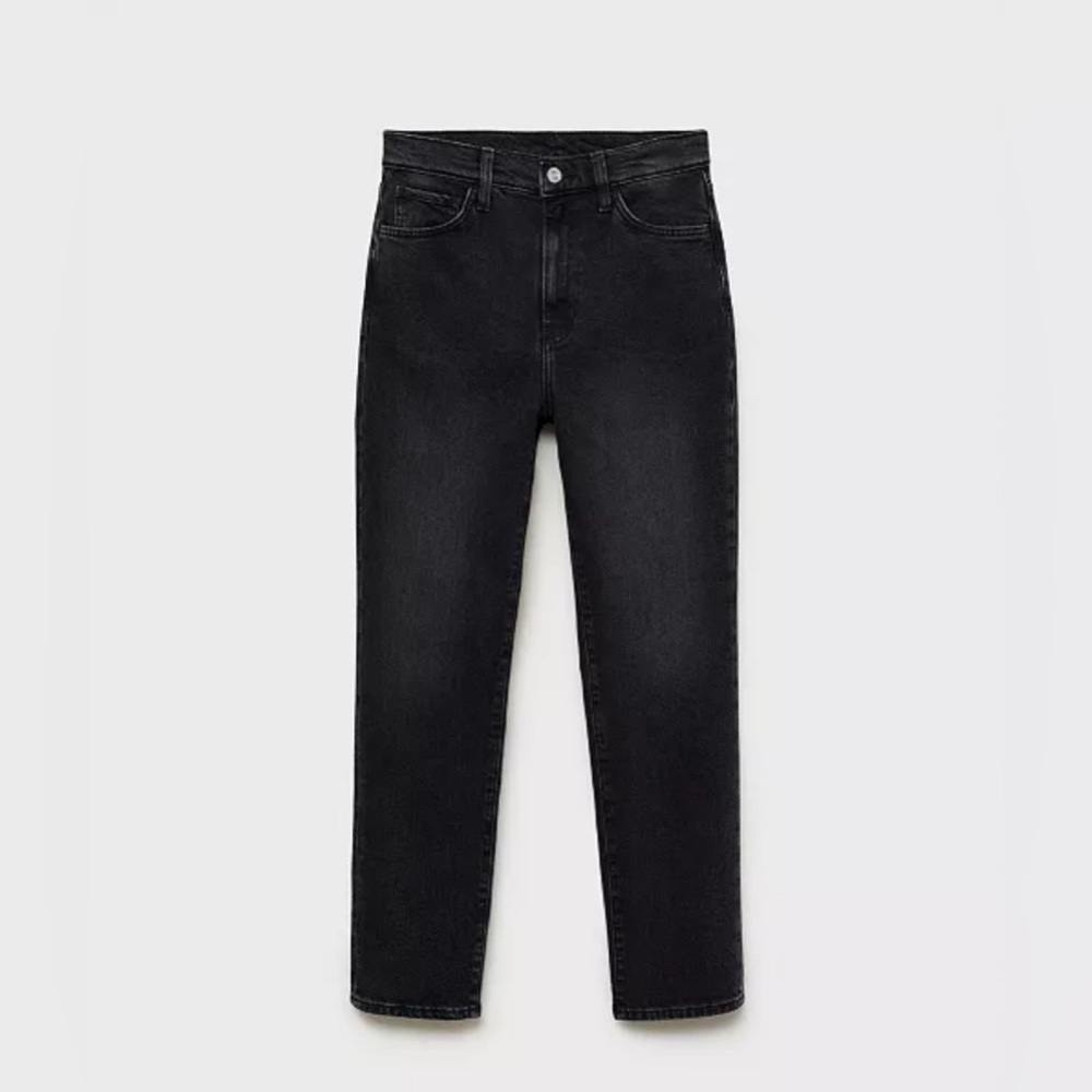Mango Claudia Waxed Slim-Fit Cropped Jeans - Size 14 - Black washed denim